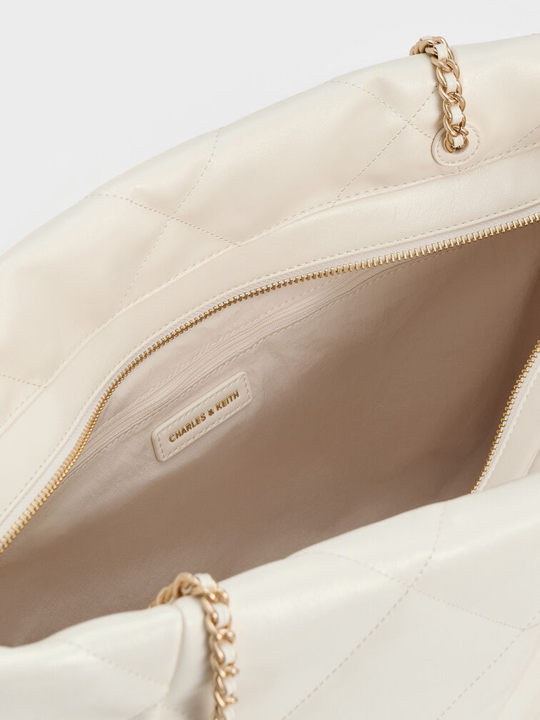 Apfra Quilted Chain-Handle Tote Bag, Cream, hi-res