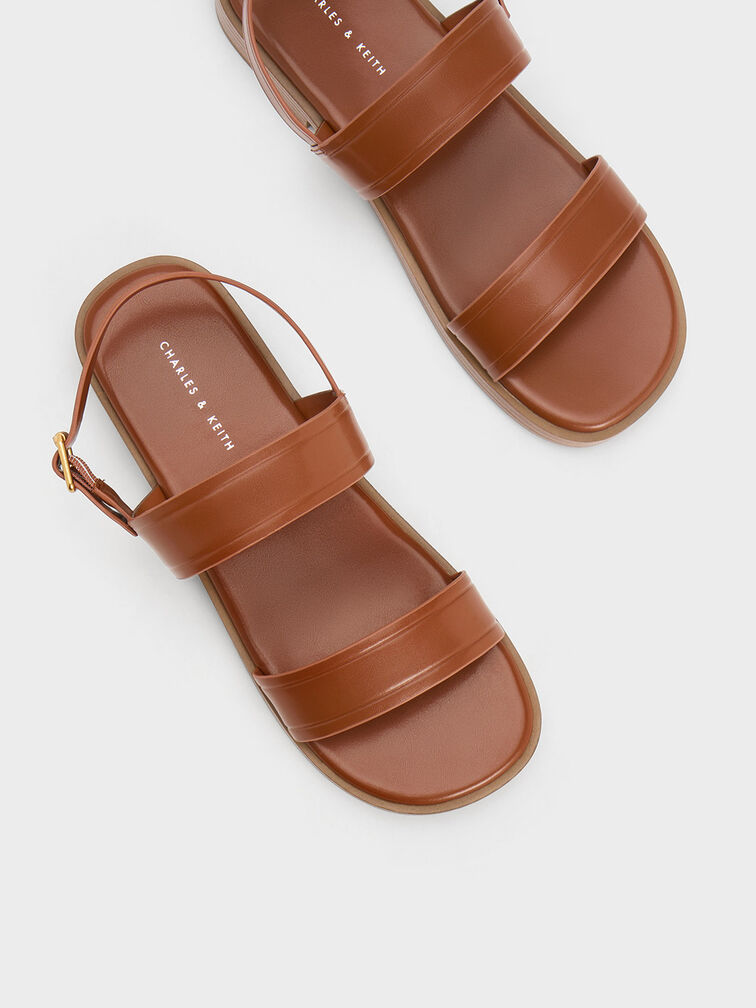 Buckled Double Strap Sandals, สีคอนยัค, hi-res