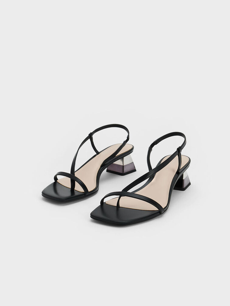 Metallic Trapeze Heel Thong Sandals, , hi-res