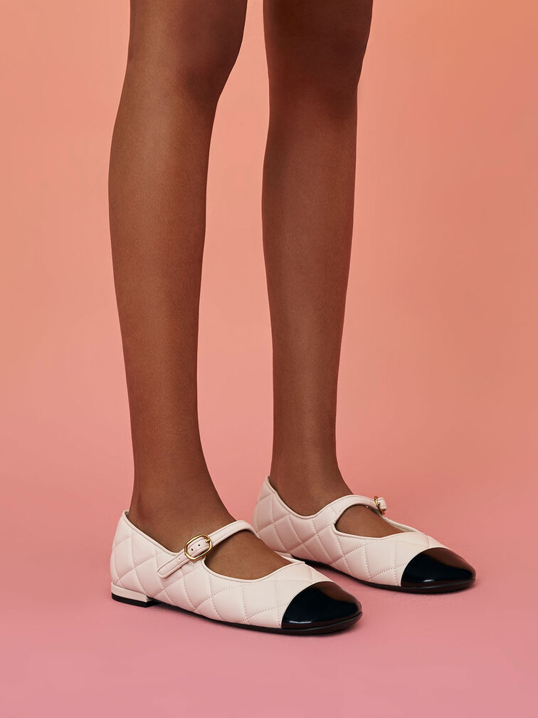 Cap-Toe Quilted Mary Janes, Chalk, hi-res