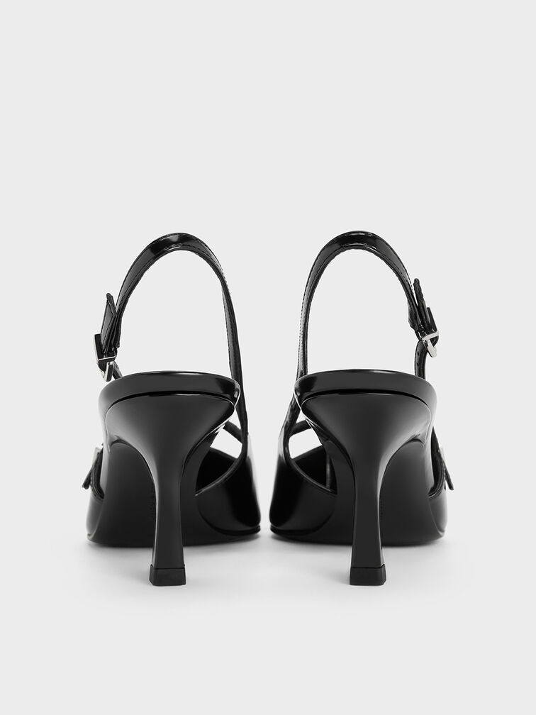 T-Bar Pointed-Toe Slingback Pumps, Black Boxed, hi-res