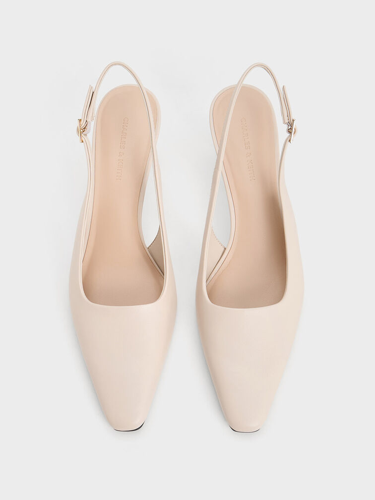Flared Heel Slingback Pumps, Chalk, hi-res
