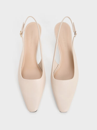 Flared Heel Slingback Pumps, Chalk, hi-res