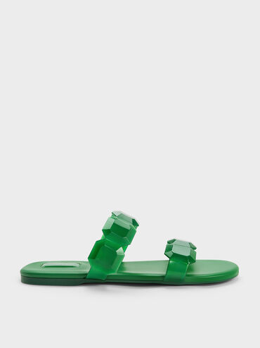 Gem-Strap Slide Sandals, สีเขียว, hi-res