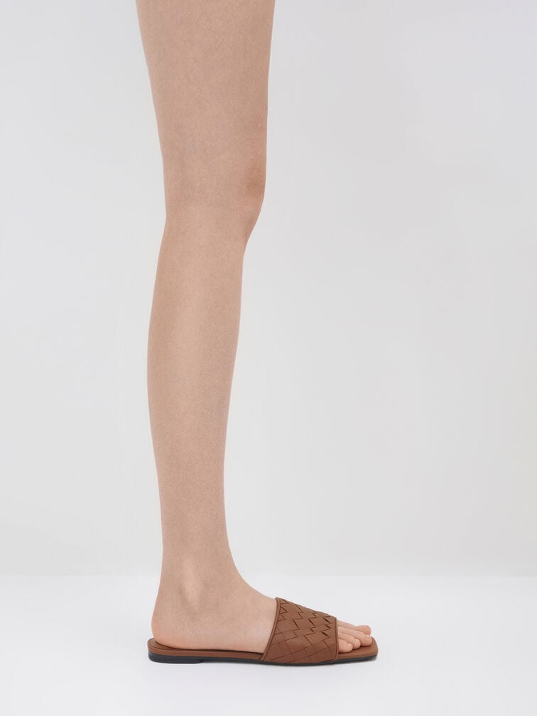 Ivette Woven Slide Sandals, Caramel, hi-res