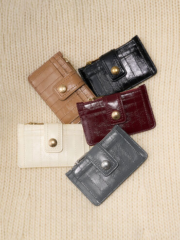 Donna Crinkle-Effect Panelled Card Holder, Burgundy, hi-res