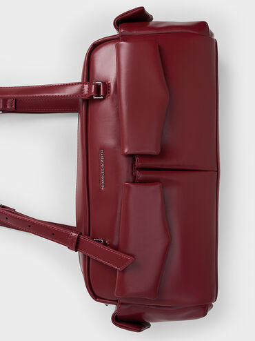 Rachel Elongated Multi-Pocket Shoulder Bag, Burgundy, hi-res