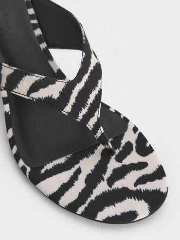 Wynn Zebra-Print Sculptural-Heel Thong Sandals, Animal Print Natural, hi-res