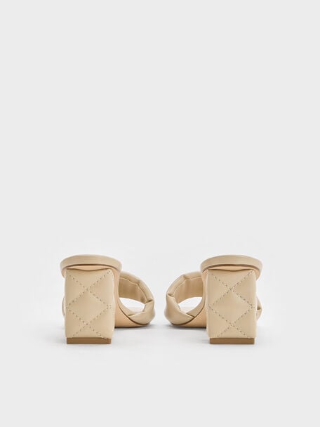 Puffy-Strap Quilted-Heel Mules, , hi-res