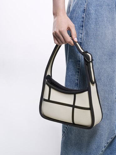 Avenue Contrast-Trim Trapeze Shoulder Bag, , hi-res