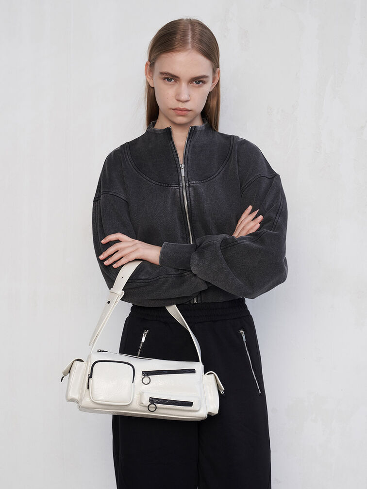 Mathilda Multi-Pocket Shoulder Bag, White, hi-res