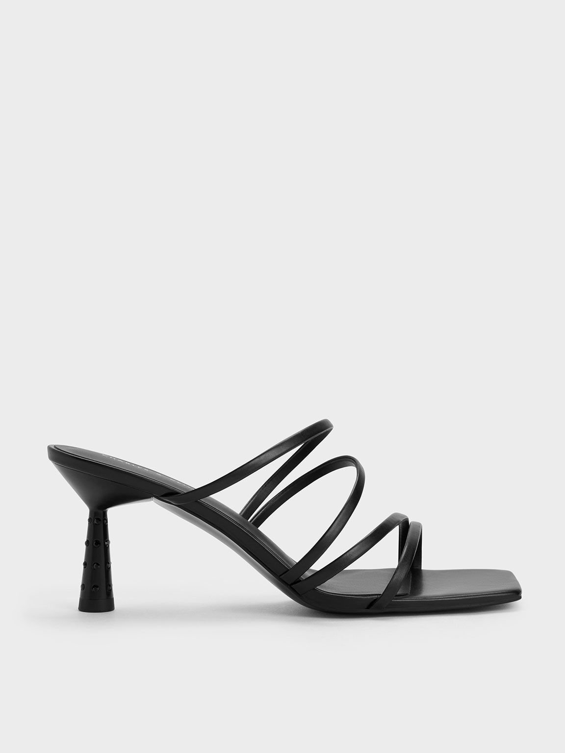 Black Embellished Cone Heel Sandals CHARLES KEITH TH