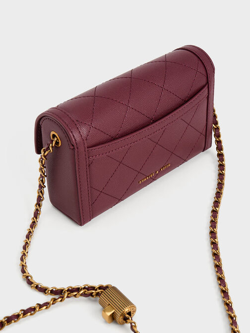 Tallulah Quilted Push-Lock Clutch, Burgundy, hi-res