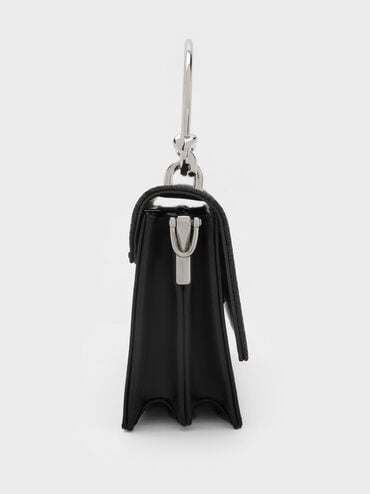 กระเป๋าสตางค์ดีเทลกลิตเตอร์พร้อมสายโซ่, สีดำอะไหล่สีเงิน, hi-res