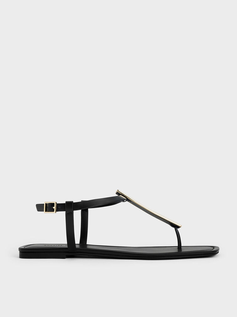 Metallic Accent T-Bar Thong Sandals, , hi-res