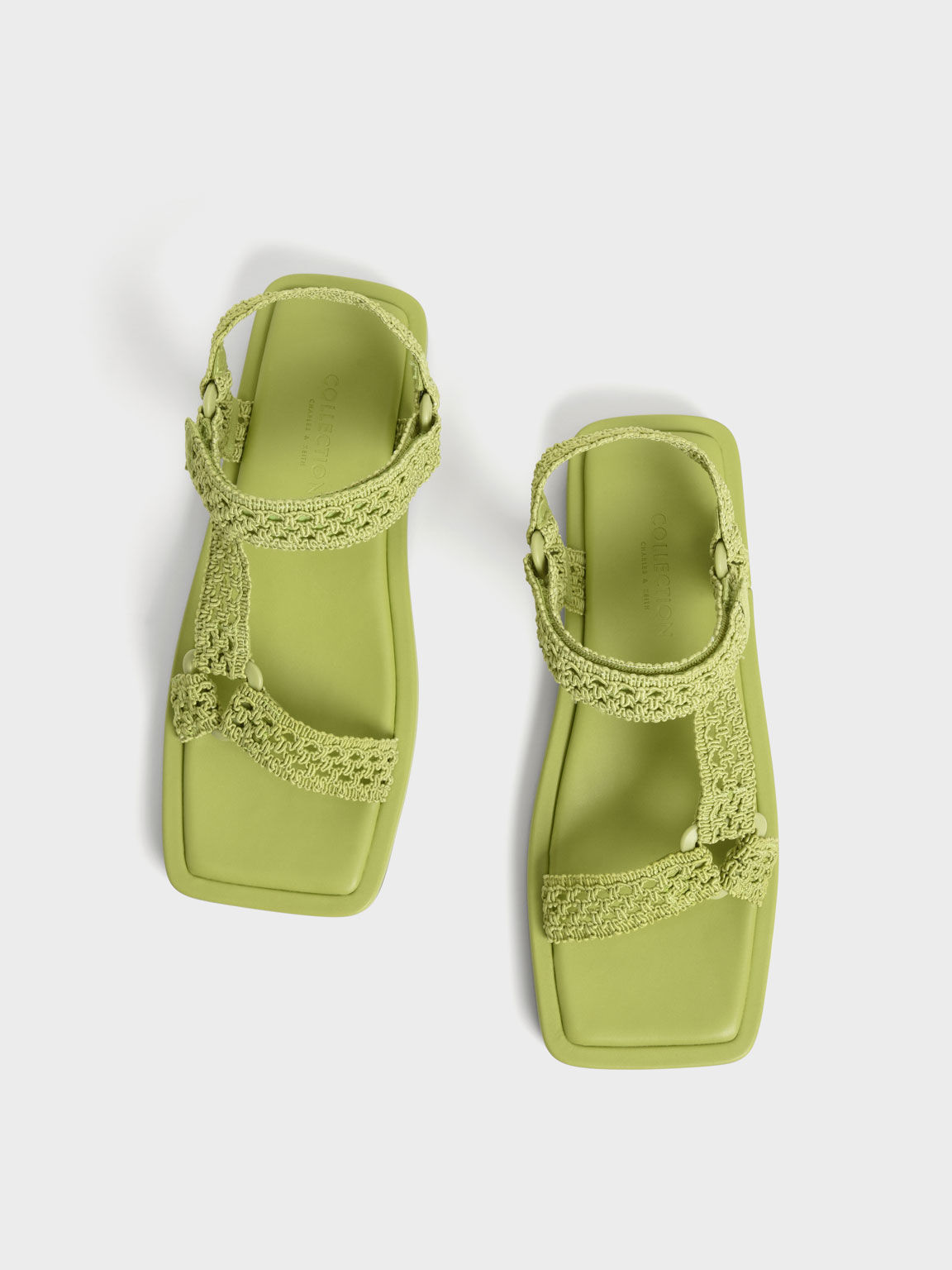 Vina Knitted Square-Toe Sandals, Green, hi-res