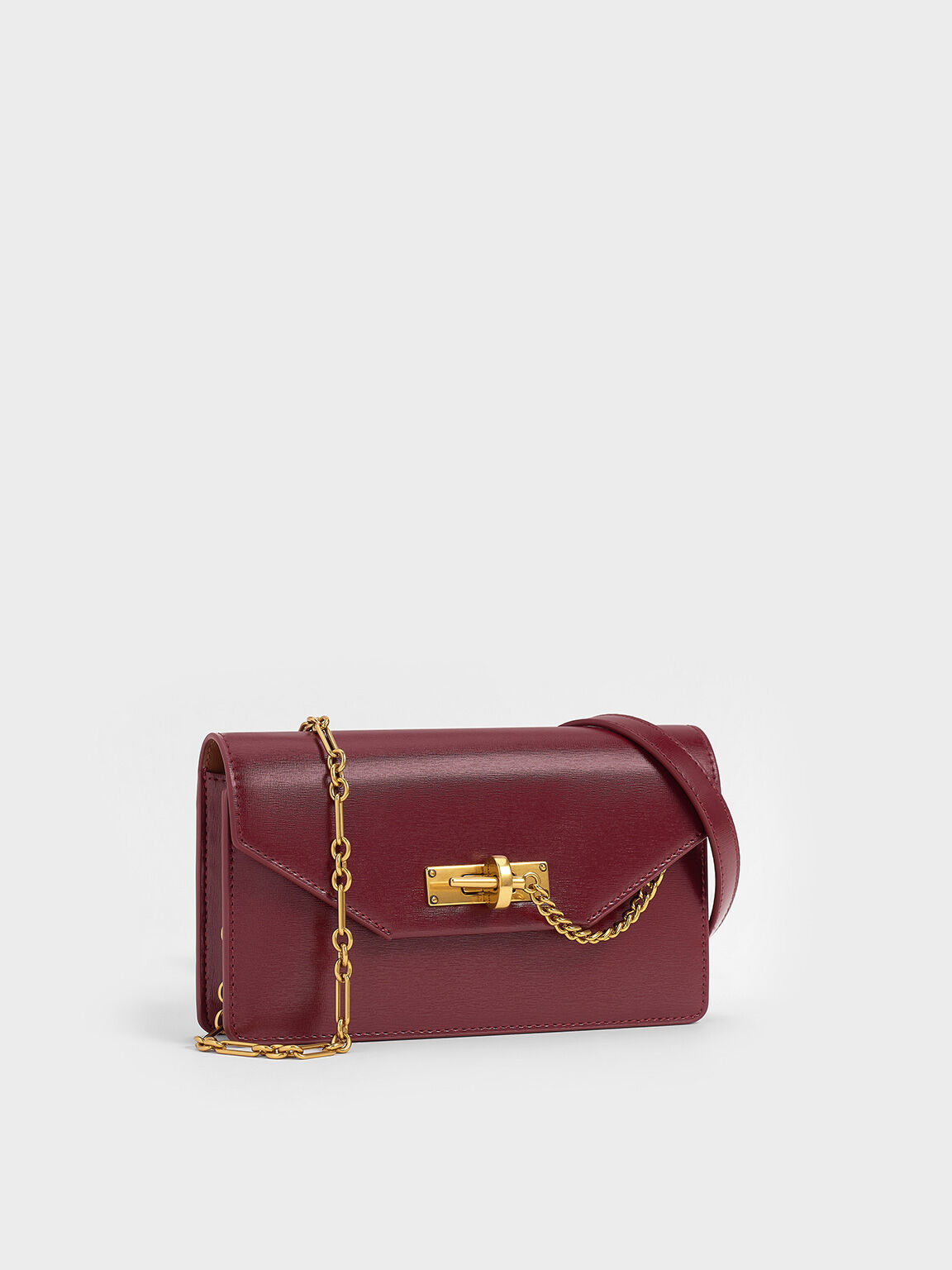 Burgundy Samantha Envelope Chain Embellished Crossbody Bag CHARLES KEITH TH