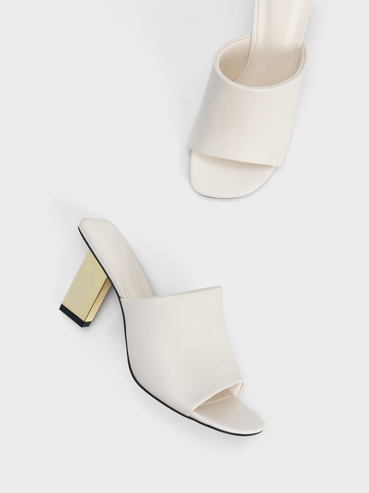 Metallic Blade Heel Mules, Chalk, hi-res