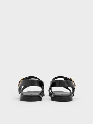 Double Buckle-Strap Slingback Sandals, Black Boxed, hi-res