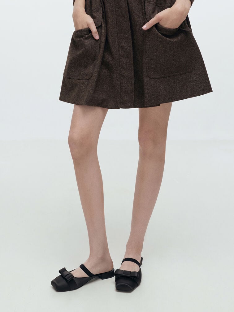 Brantley Bow Mules, Black Textured, hi-res