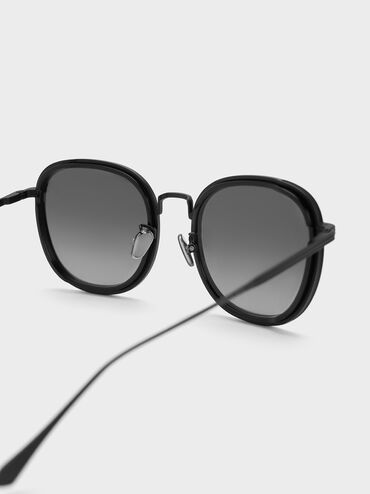 Recycled Acetate Metallic-Rim Sunglasses, สีดำ, hi-res