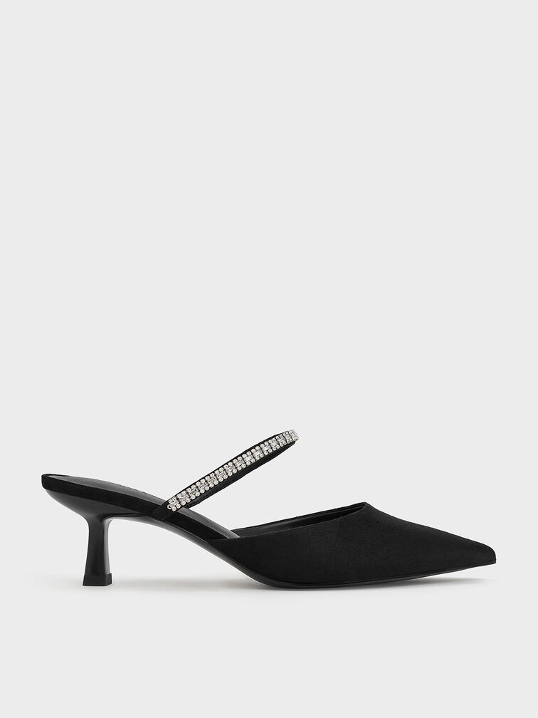Ambrosia Textured Gem-Embellished Mules, สีแบล็คเท็กซ์เจอร์, hi-res