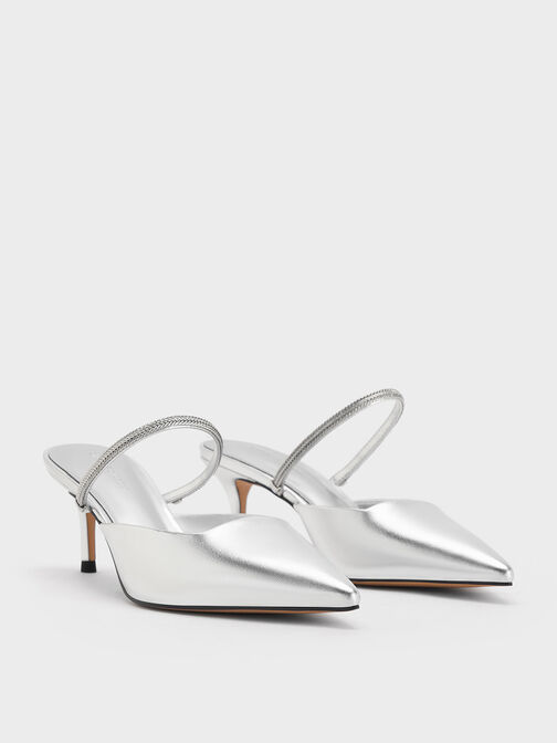 Metallic Braided-Strap Pointed-Toe Mules, , hi-res