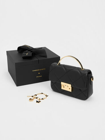 Quilted Boxy Top Handle Bag, Black, hi-res