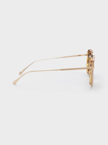 Tortoiseshell Recycled Acetate Metallic-Rim Oversized Sunglasses, T. Shell, hi-res