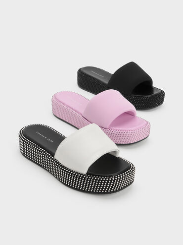 Crystal-Embellished Nylon Flatform Sandals, สีดำ, hi-res
