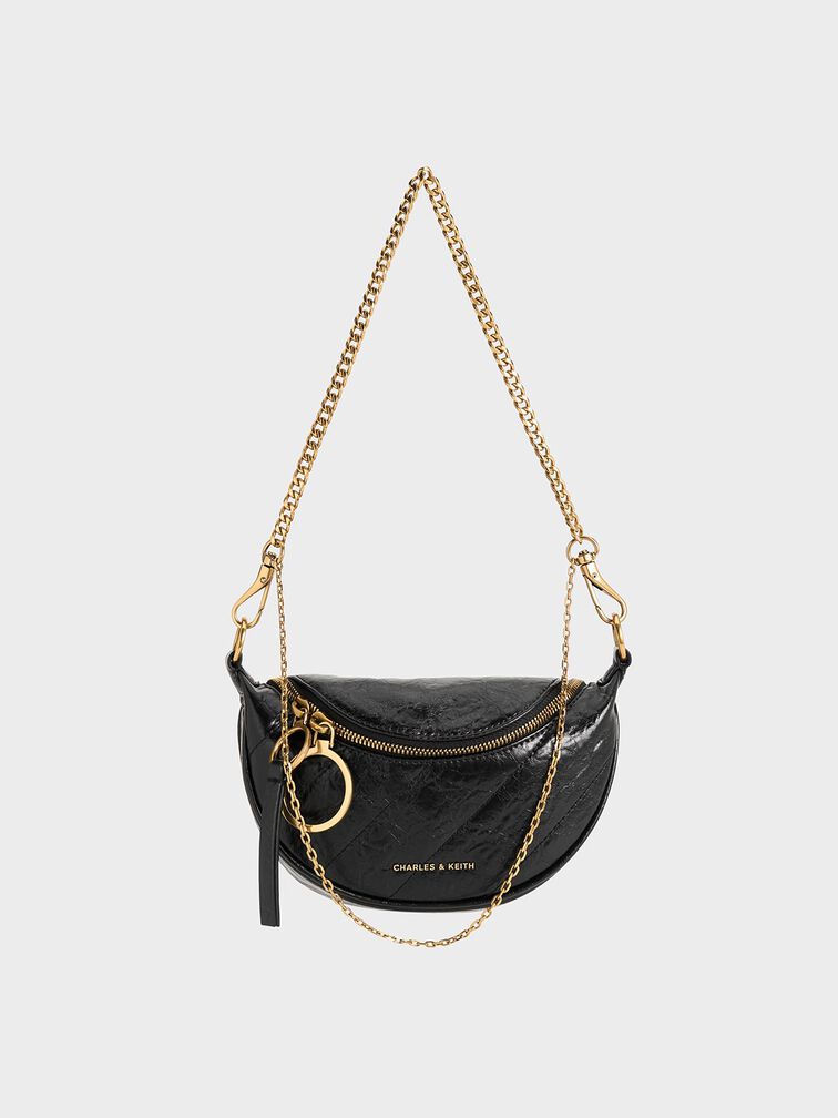 Philomena Half-Moon Crossbody Bag, Black, hi-res