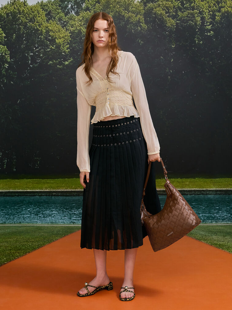 Ivette Woven Tassel Hobo Bag, Chocolate, hi-res
