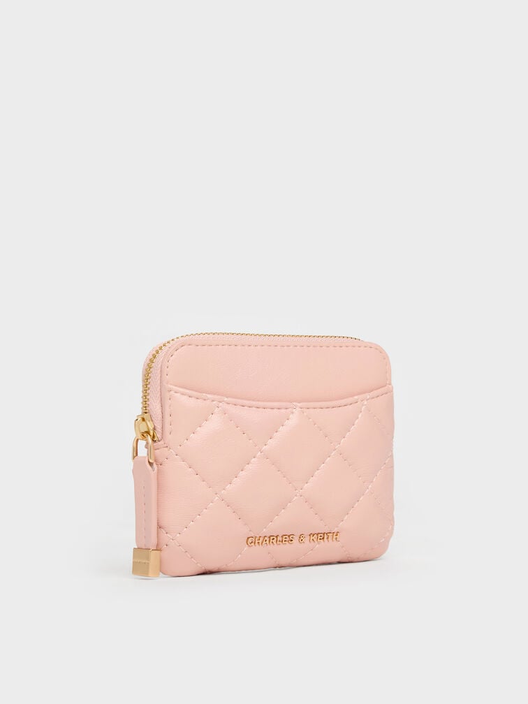 Alva Quilted Top-Zip Card Holder, Pink, hi-res