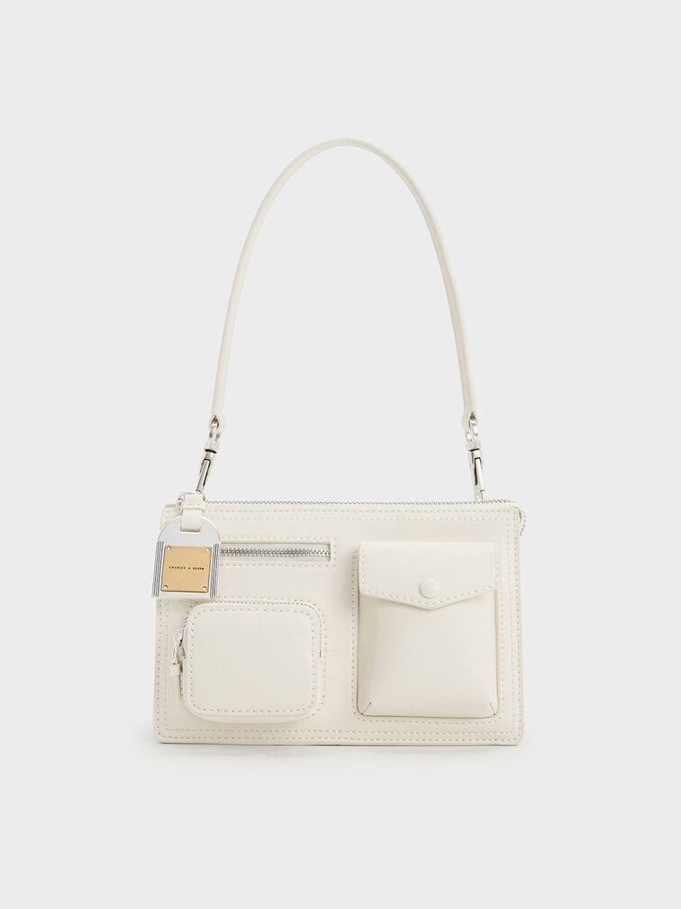 Austen Multi-Pocket Shoulder Bag, สีครีม, hi-res