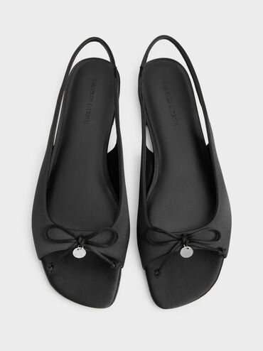 Imani Satin Bow Slingback Sandals, Black Textured, hi-res