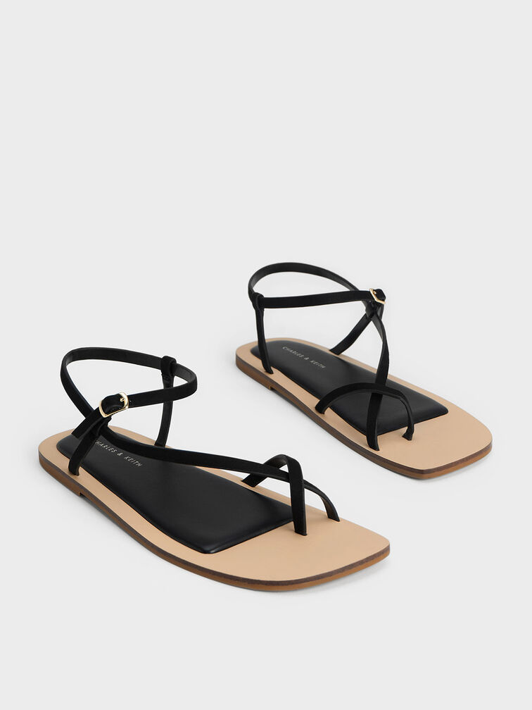 Textured Asymmetric Toe Ring Sandals, , hi-res