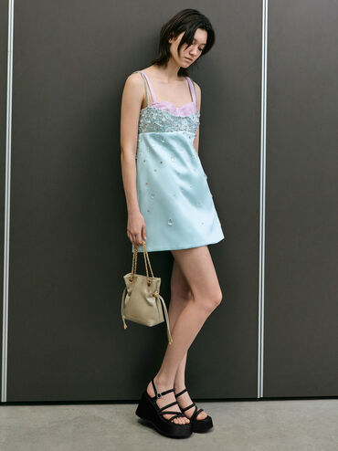 กระเป๋าสะพายข้างดีไซน์สายถักแบบคู่รุ่น Arya, สีเพลโอลีฟ, hi-res