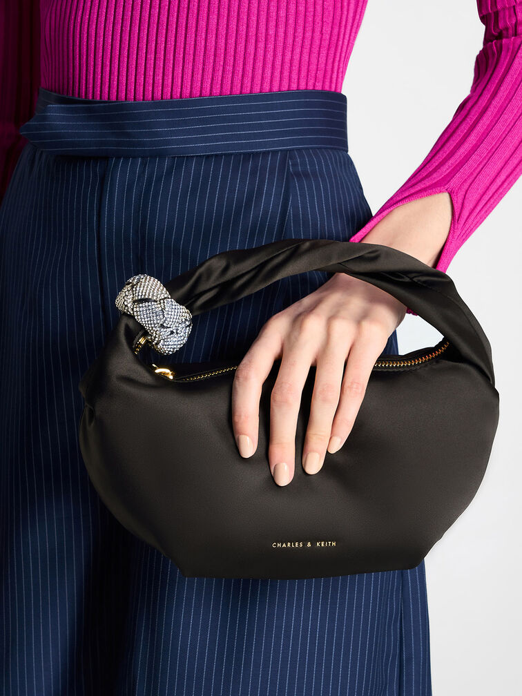 Embellished Satin Shoulder Bag, , hi-res
