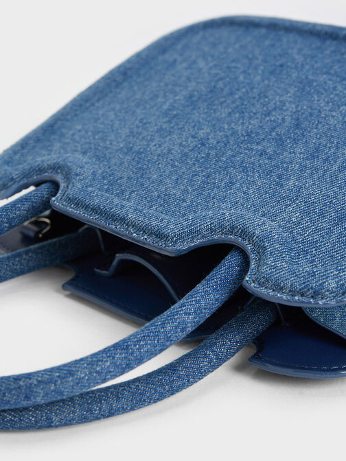 กระเป๋าถือผ้าเดนิมแบบมีทรงพร้อมหูจับด้านบนรุ่น Perline, สีเดนิมบลู, hi-res