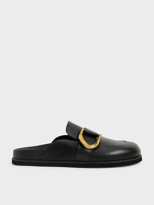 Gabine Buckled Leather Loafer Mules, , hi-res