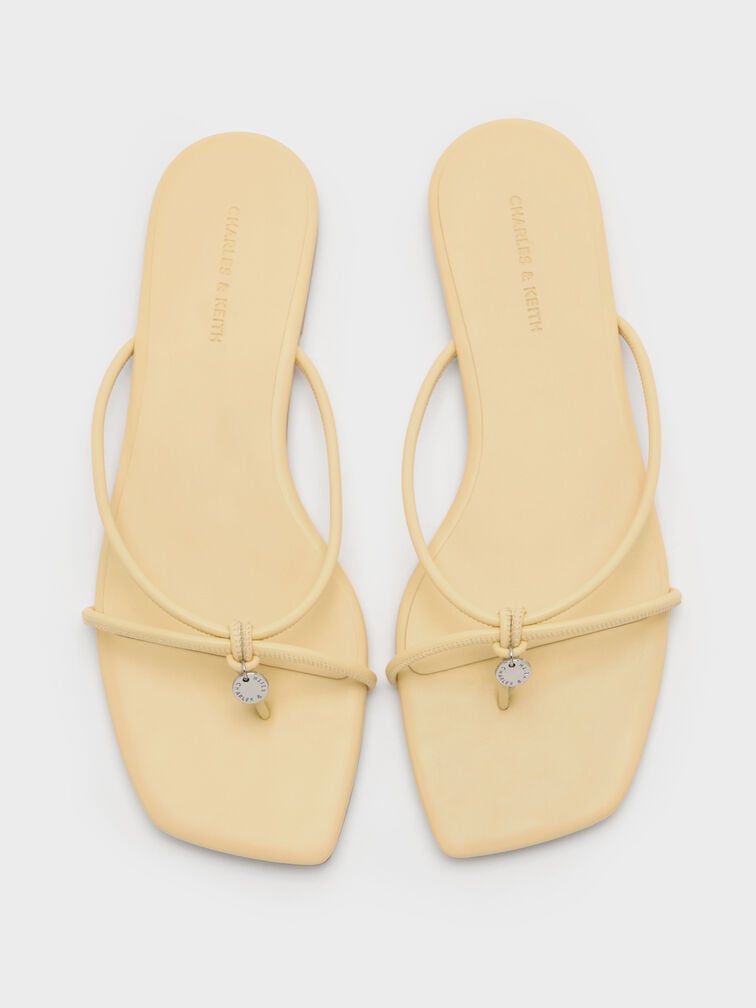 Metallic-Charm Strappy Thong Sandals, Yellow, hi-res