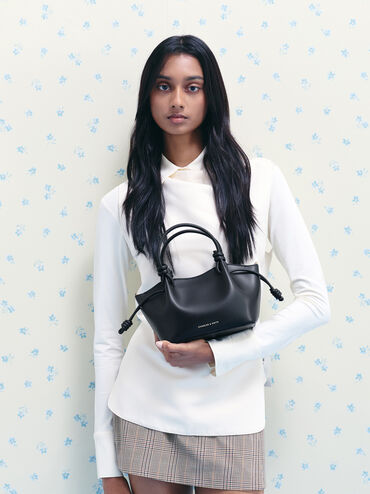 Sammie Knotted-Handle Wavy Tote Bag, Black, hi-res