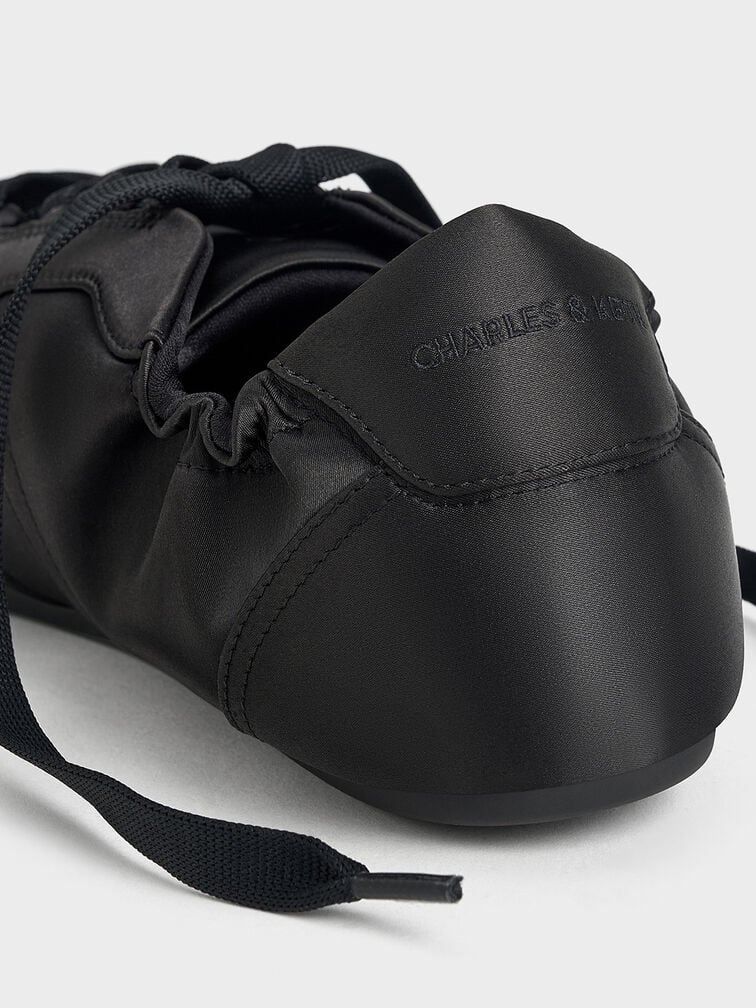 Cece Satin Ruched Bow Sneakers, Black Textured, hi-res