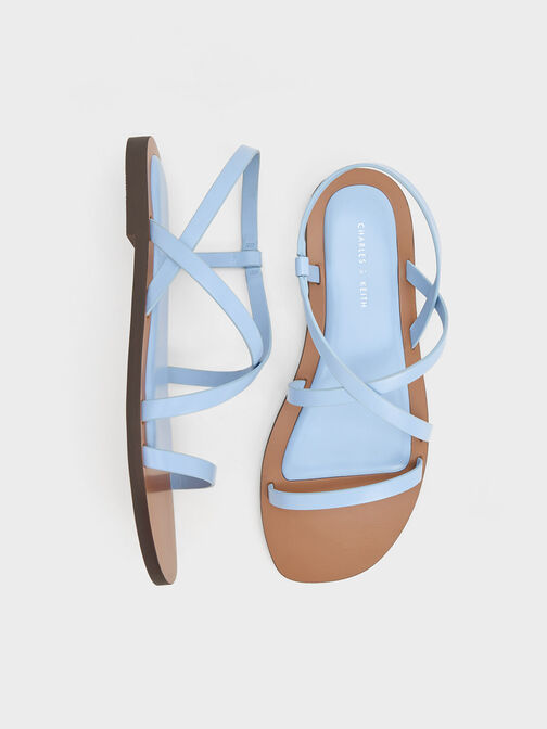 Asymmetrical Strappy Sandals, สีฟ้า, hi-res