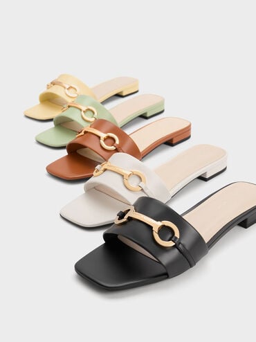 Metallic Bar Slide Sandals, , hi-res