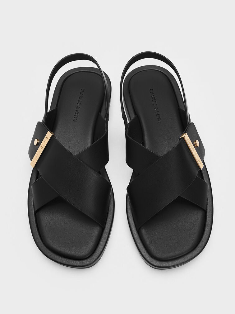 Audra Crossover-Strap Slingback Sandals, Black, hi-res