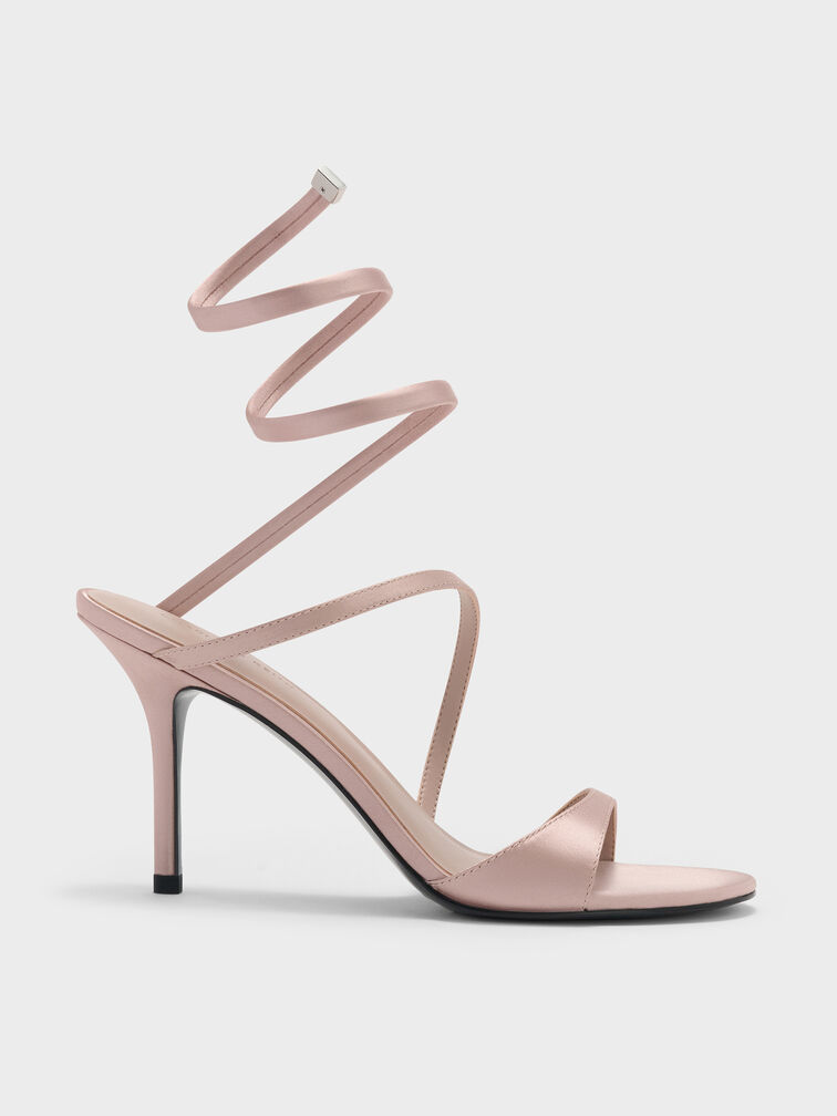 Emila Satin Wraparound Heeled Sandals, Light Pink, hi-res