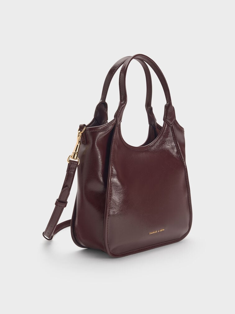 กระเป๋าโท้ทดีไซน์ทรงโค้งขนาดมินิรุ่น Sianna, สีไวน์เบอร์รี่เรด, hi-res