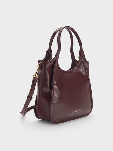 กระเป๋าโท้ทดีไซน์ทรงโค้งขนาดมินิรุ่น Sianna, สีไวน์เบอร์รี่เรด, hi-res