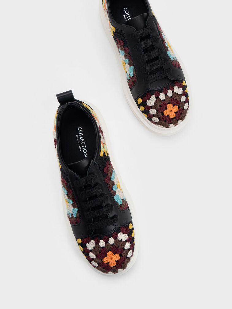 Floral Crochet & Leather Sneakers, , hi-res